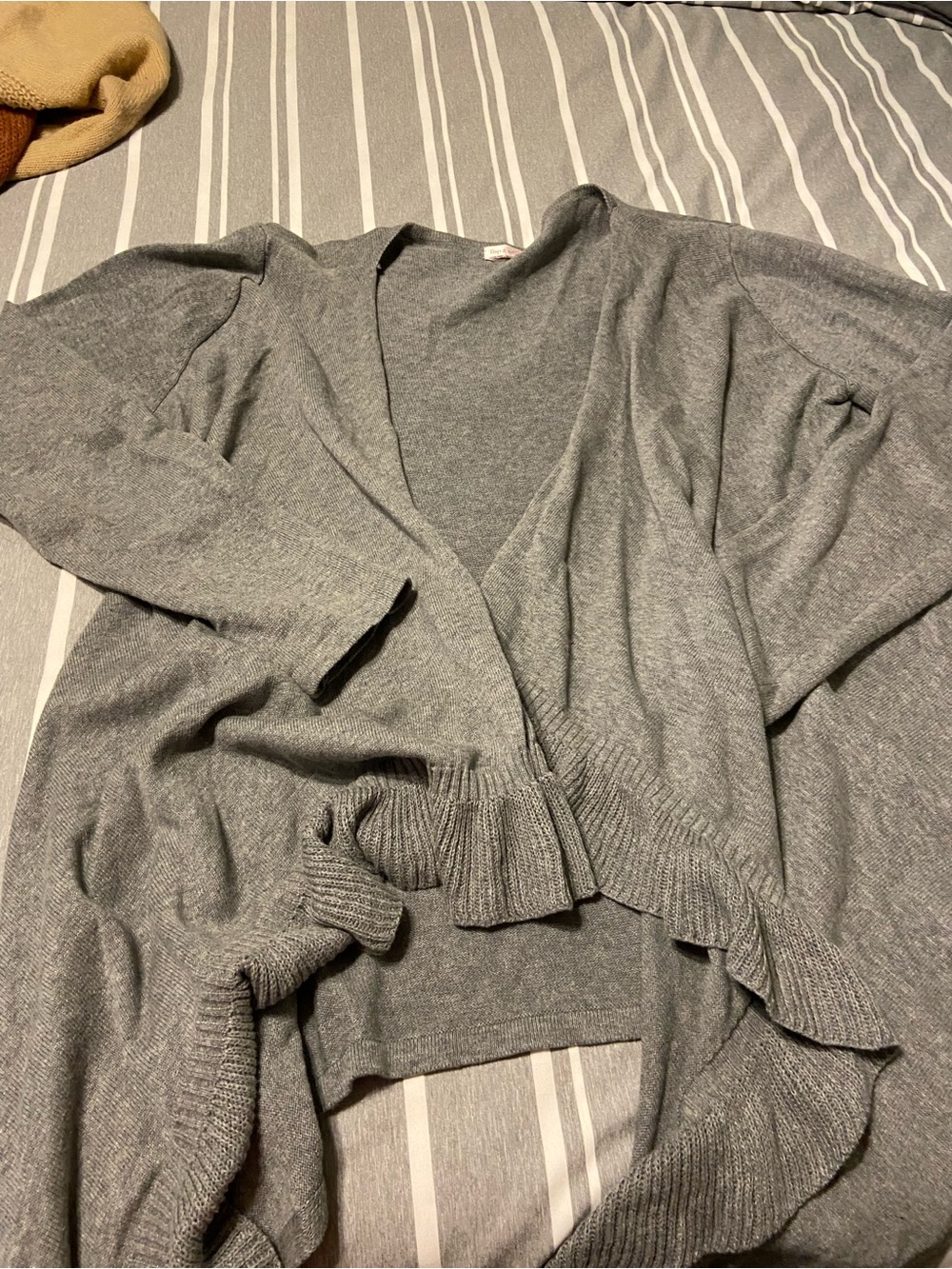 Light Grey Women's Ruffle-Trim Cardigan Sweater - Picture 2 of 4